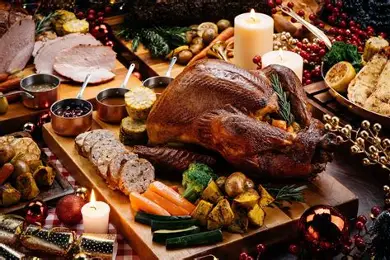 A Christmas lunch, in Thailand. Turkey and everything that is traditionally served with it.