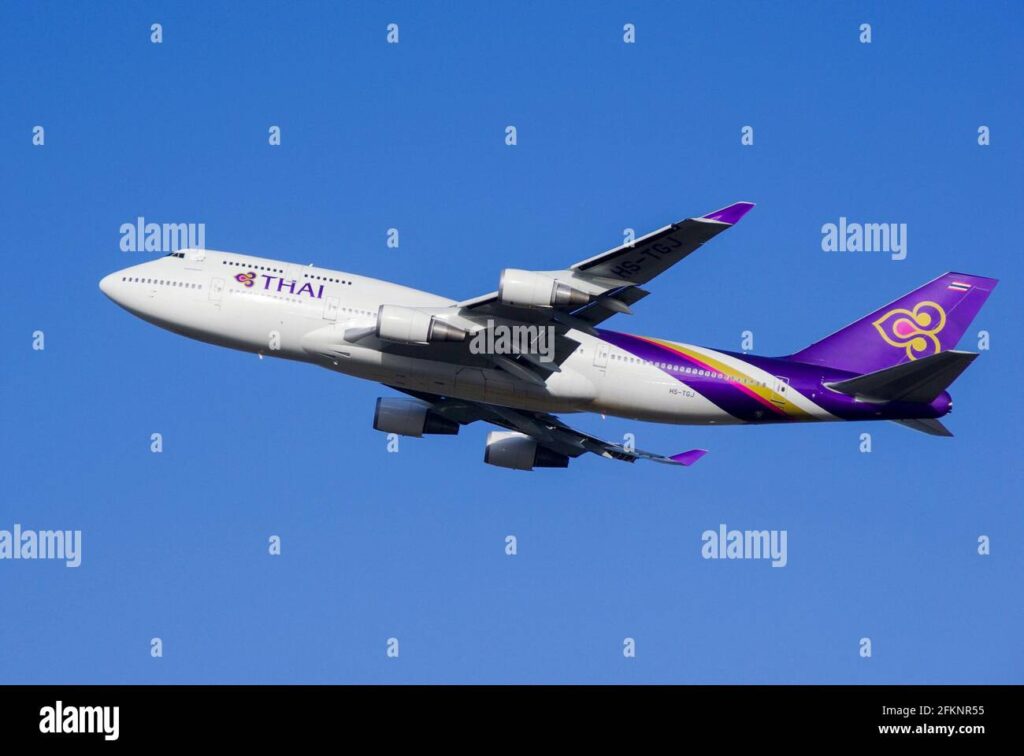 Derek leaves England, flying on a Thai airways Jumbo to Thailand
