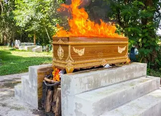 Siri's body being cremated  on an open fire