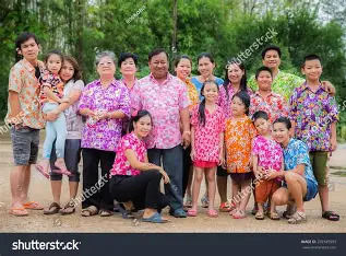 A Thai Family. Grandparents, Parents, Sons, Daughters, and young children